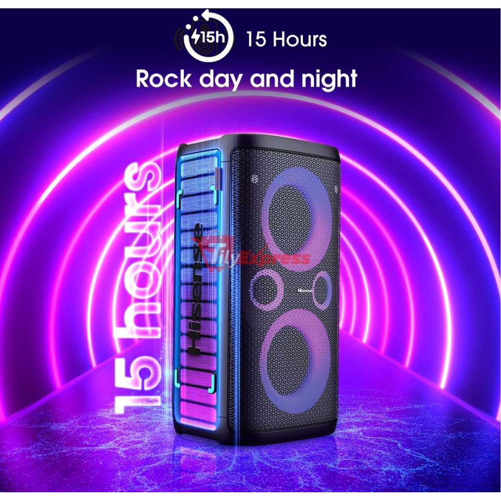 Hisense Ultimate Wireless Outdoor/Indoor Party Speaker With Subwoofer HP100, 2.0CH, 300W, IPX4 Waterproof,15 Hour Long-Lasting Battery, Bluetooth5.0, DJ And Karaoke Mode (2023 Model)