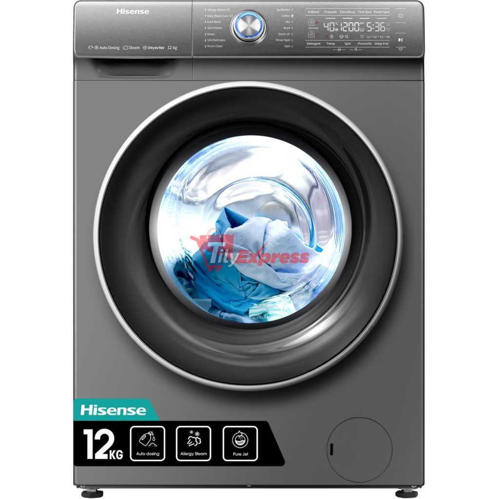 Hisense 12kg Automatic Front Load Washing Machine 1400rpm | Inverter Motor Technology  WF3Q1242BT - Grey