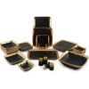 Life Smile 30 Pieces Porcelain Plates Bowls Side plates Dinner Set Microwave Safe Tableware Set Dishwasher Safe dinner serving set for 6 - Black Gold