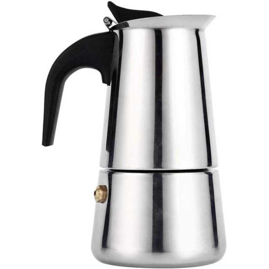 9 Cups Moka Pot Large Capacity Stainless Steel 304 Moka Pot Coffee Maker Stovetop Espresso Maker Coffee 450ML- Siliver