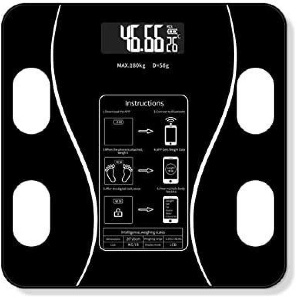 Smart Digital Weighing Scale With Bluetooth and WiFi, USB, Body Fat, BMI (Black), White