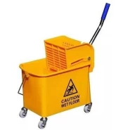12L Mop Bucket Side Press Wringer Cleaning Commercial Mop Bucket On Wheels (Yellow, Plastic Wheel)