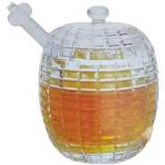 Crystal Glass Honey Pot Jam Jar with Honey Dipper Spoon and Lid Transparent Beehive Storage Jar- Clear