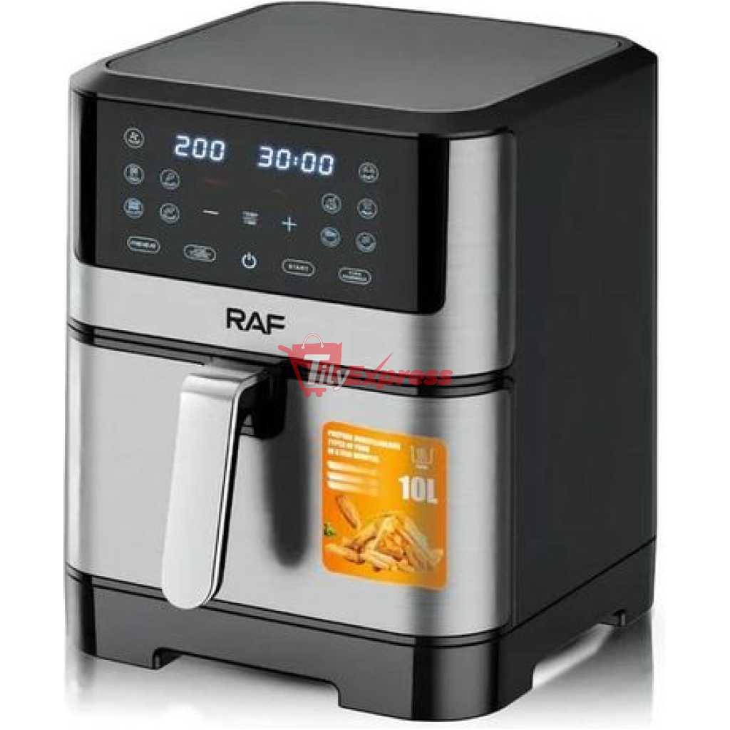 RAF 10L New Digital Touch Screen Stainless Steel Air Fryer-Black/silver