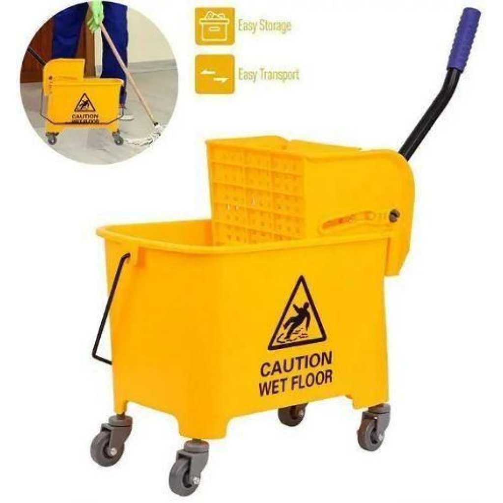 12L Mop Bucket Side Press Wringer Cleaning Commercial Mop Bucket On Wheels (Yellow, Plastic Wheel)