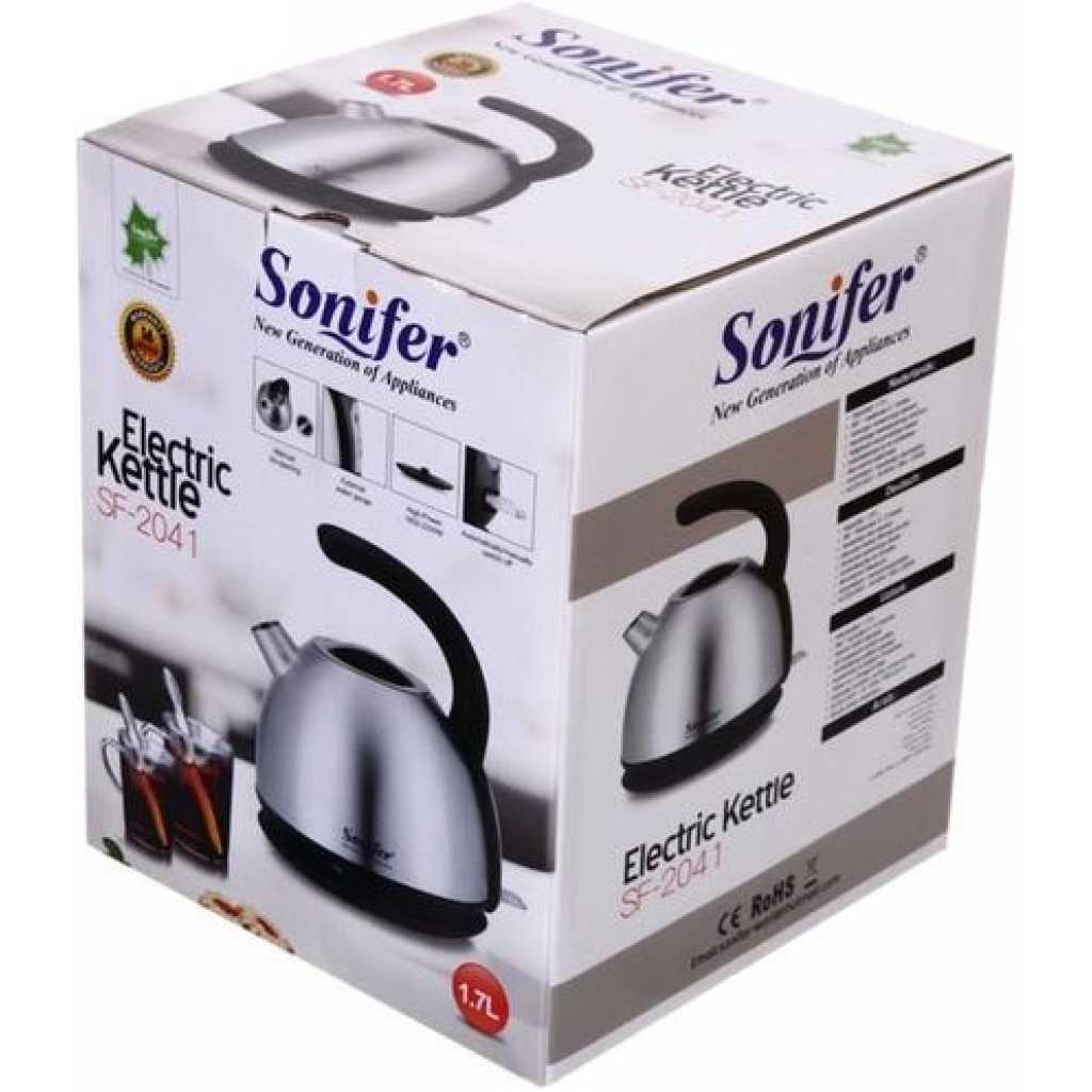 Sonifer Stainless Steel Electric Kettle 1.7L, Classic Design Cordless Fast Water Boiler with Boil Dry Protection
