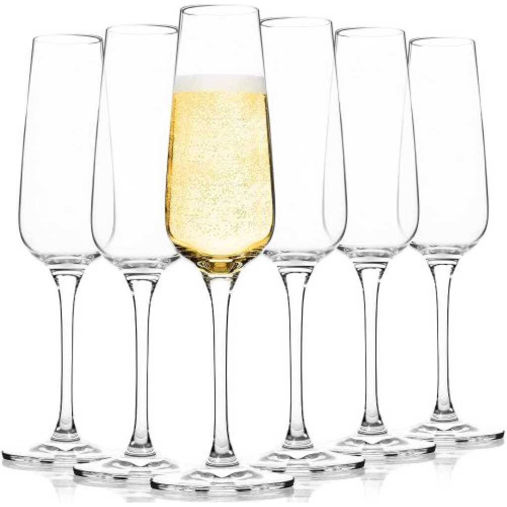 6PC Long Stem Champagne Flutes Crystal Clear And Seamless Tower Sparkling Wine Glasses -Clear