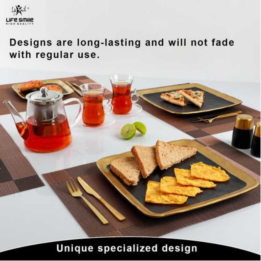 Life Smile 30 Pieces Porcelain Plates Bowls Side plates Dinner Set Microwave Safe Tableware Set Dishwasher Safe dinner serving set for 6 - Black Gold