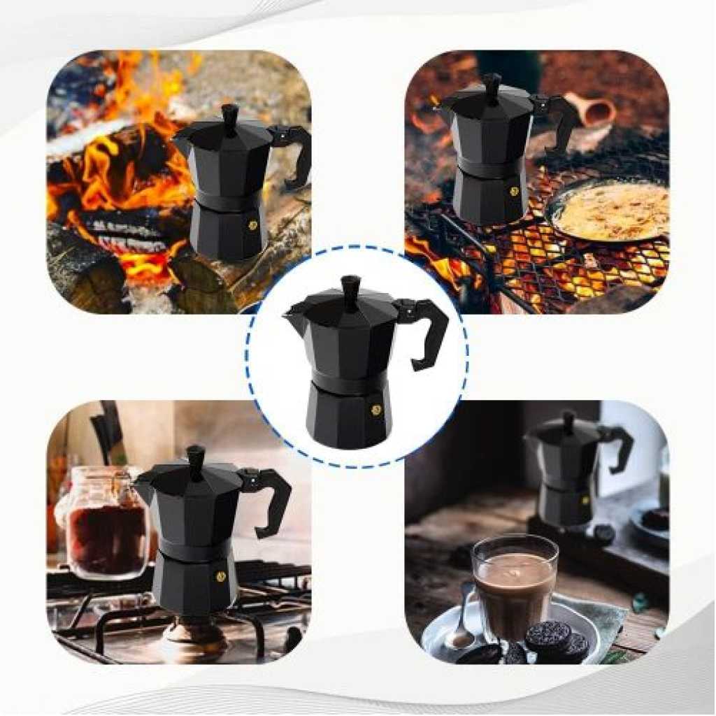 6 Cups Stovetop Espresso Maker, Aluminium Stovetop Coffee Maker Pots, Moka Pot for Classic Espresso, 6 Cup 10 Oz, Moka Pot Italian Coffee Maker for Home and Camping, Comes with 2 rubber rings, Cafetera (Black)