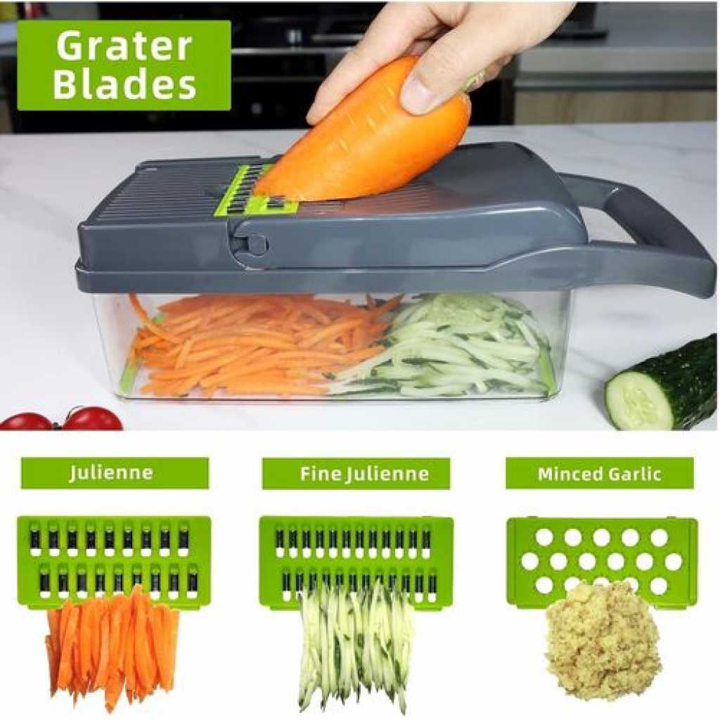 12 In 1 Vegetable Cutter Chopper Food Onion Slicer Dicer Kitchen Tool With Interchangable Blades- Multi-colour