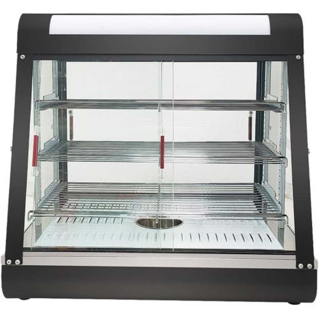 66*45*68CM Countertop Food Warmer Display Case 3 Shelf Hot Warming Showcase with Front and Back Sliding Door and Water Tray- Black