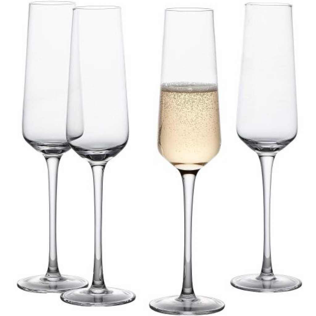 6PC Long Stem Champagne Flutes Crystal Clear And Seamless Tower Sparkling Wine Glasses -Clear