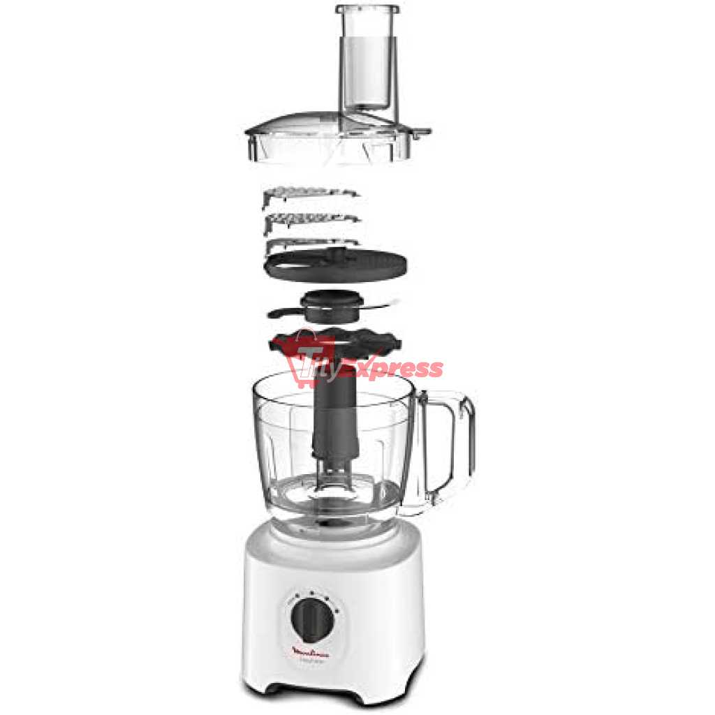 Moulinex Food Processor, Easy Force 800 Watts, 6 Attachments, +25 different functions, 1.8 Liter and 2.4Liter Bowl capacity, FP247127