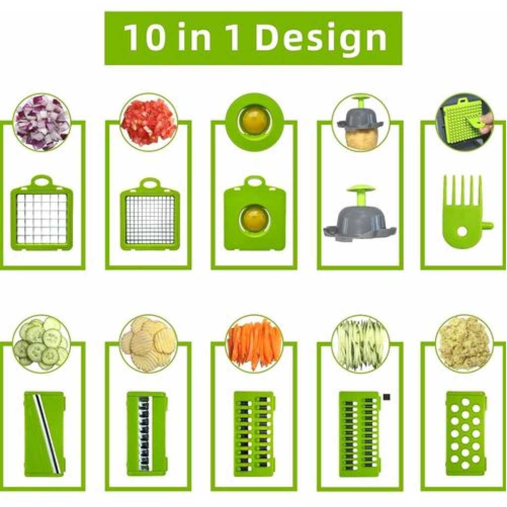 12 In 1 Vegetable Cutter Chopper Food Onion Slicer Dicer Kitchen Tool With Interchangable Blades- Multi-colour