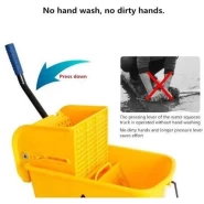 12L Mop Bucket Side Press Wringer Cleaning Commercial Mop Bucket On Wheels (Yellow, Plastic Wheel)