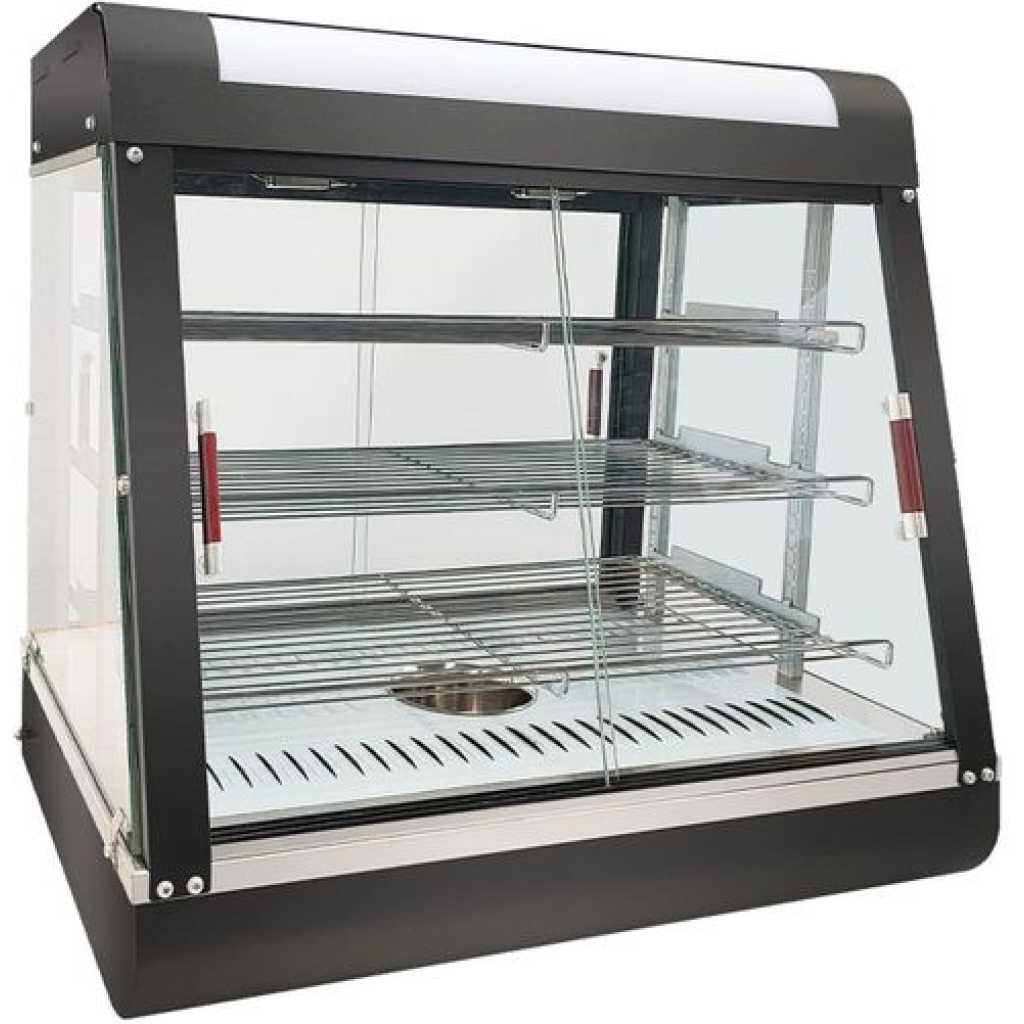 66*45*68CM Countertop Food Warmer Display Case 3 Shelf Hot Warming Showcase with Front and Back Sliding Door and Water Tray- Black