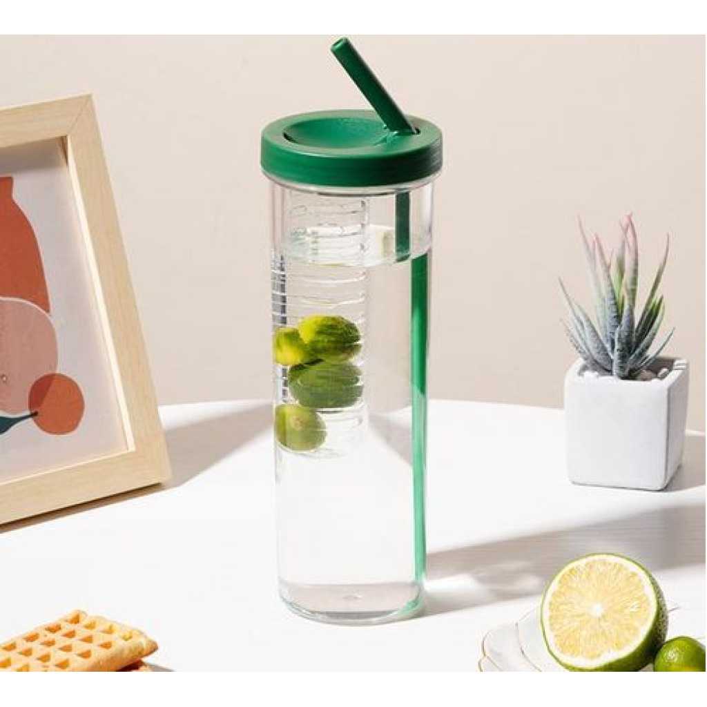 1 Piece Of Folding Straw Cup With Lid Transparent Reusable Tumbler Plastic Juice Milk Water Coffee Leakproof Plastic Cold Portable Juice Cup Lemon Filter Cute Drinking Bottle