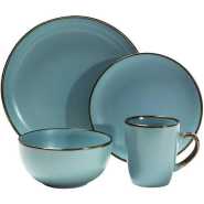 16-Piece Ceramic Stoneware Metallic Rim Dinner Plates Set Dessert Sideplates Cups Bowls Dinnerware Set- Blue