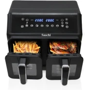 Saachi 10L Digital Air Fryer NL-AF-4784D; 2 5L Independent Buskets, 8 Preset Cooking Functions, 60 Mins Timer, LED Digital Display Screen - Black