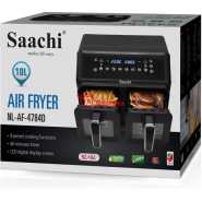 Saachi 10L Digital Air Fryer NL-AF-4784D; 2 5L Independent Buskets, 8 Preset Cooking Functions, 60 Mins Timer, LED Digital Display Screen - Black