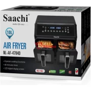 Saachi 10L Digital Air Fryer NL-AF-4784D; 2 5L Independent Buskets, 8 Preset Cooking Functions, 60 Mins Timer, LED Digital Display Screen - Black