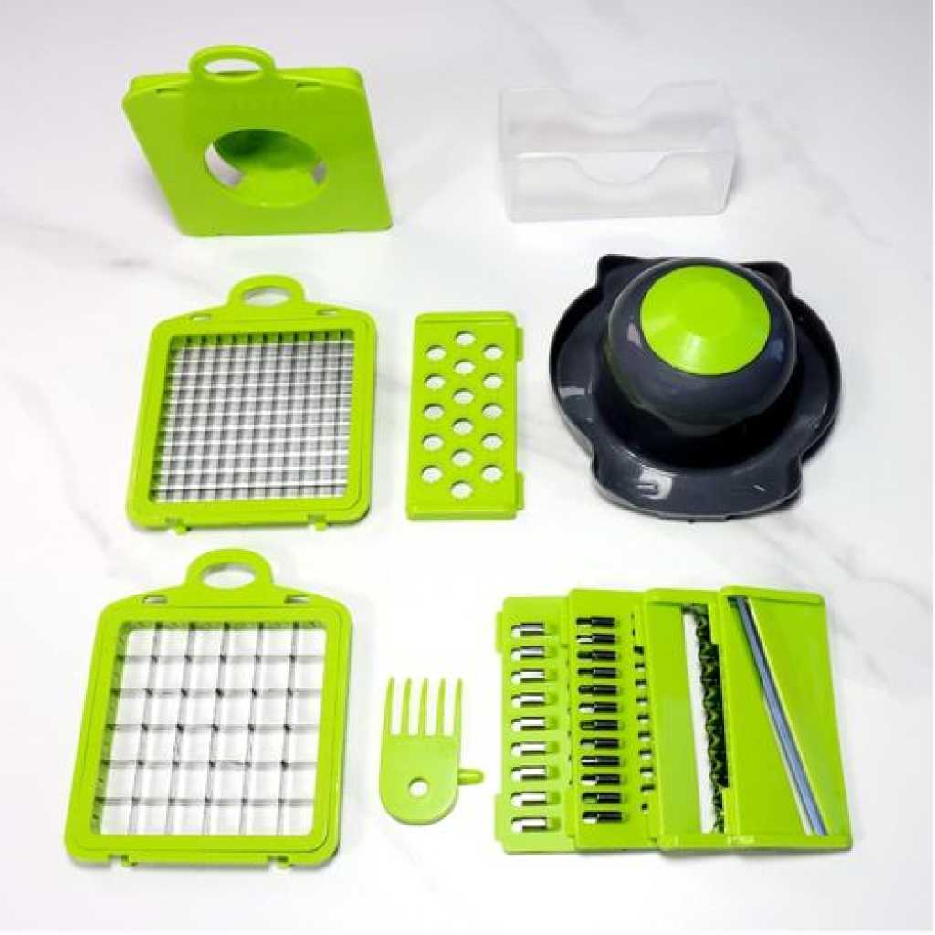 12 In 1 Vegetable Cutter Chopper Food Onion Slicer Dicer Kitchen Tool With Interchangable Blades- Multi-colour