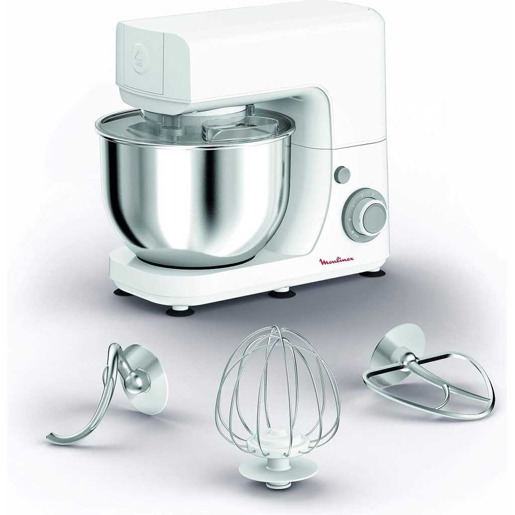 MOULINEX Masterchef 4.8 Litre Kitchen Machine, Stand Mixer, Dough Mixer - Silver/White, Stainless Steel/Plastic, QA150127