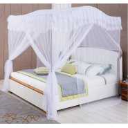 Luxurious Curved Mosquito Net With Poles - White - Top Design May Vary