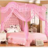 Luxurious Curved Mosquito Net With Poles - Pink - Top Design May Vary