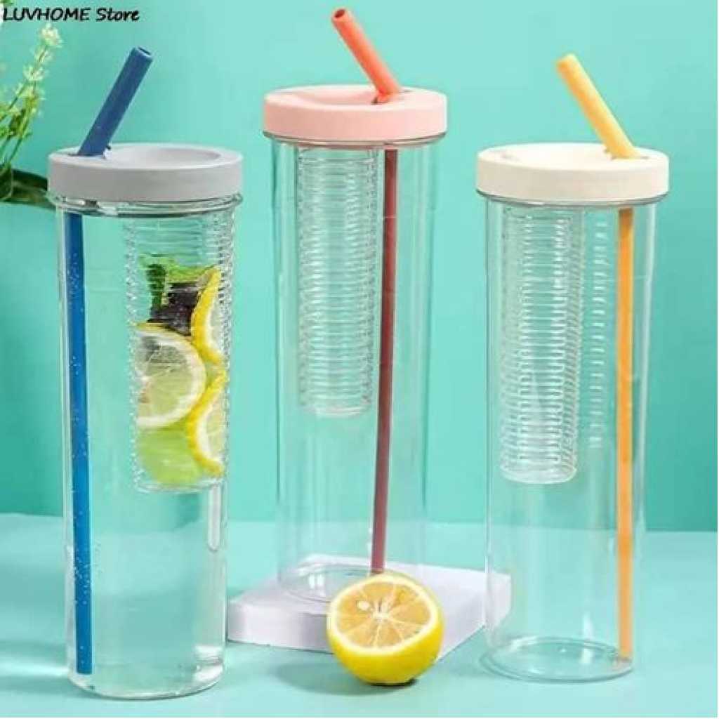 1 Piece Of Folding Straw Cup With Lid Transparent Reusable Tumbler Plastic Juice Milk Water Coffee Leakproof Plastic Cold Portable Juice Cup Lemon Filter Cute Drinking Bottle