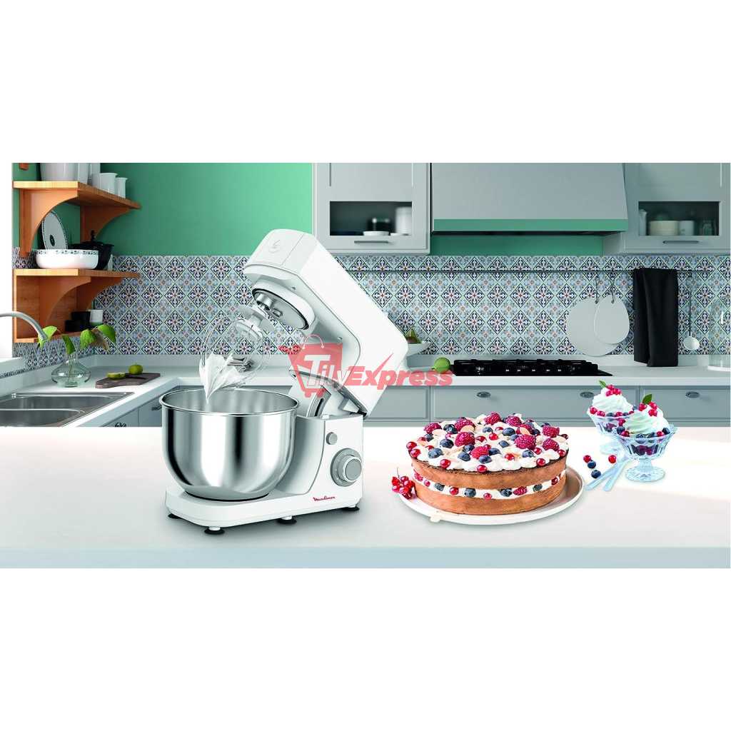 MOULINEX Masterchef 4.8 Litre Kitchen Machine, Stand Mixer, Dough Mixer - Silver/White, Stainless Steel/Plastic, QA150127