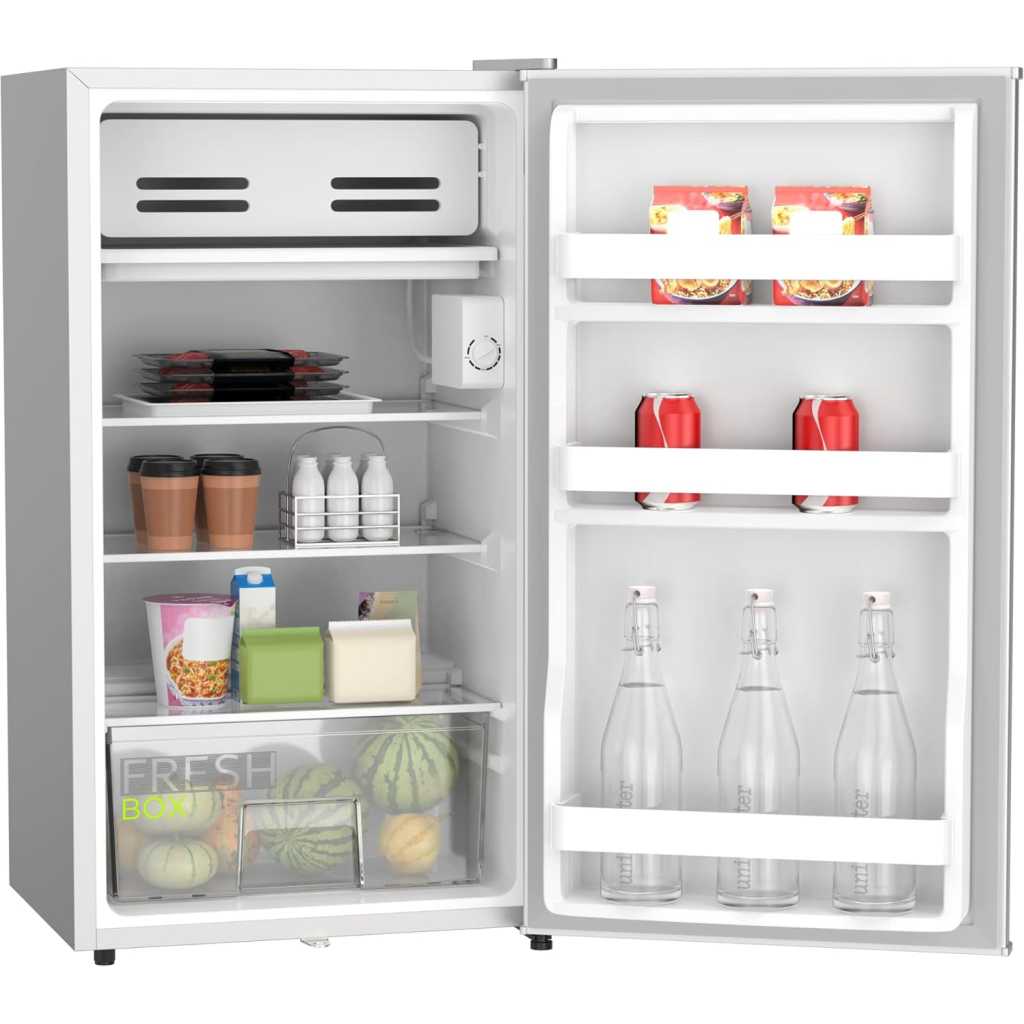 Midea 120-Litre Fridge MDRD133FGE; (Net 85L), Single Door Refrigerator with Separate Chiller Compartment 2L Bottle Holder, Adjustable Legs, Mini Fridge for Kitchen, Bedroom, Office & Bar
