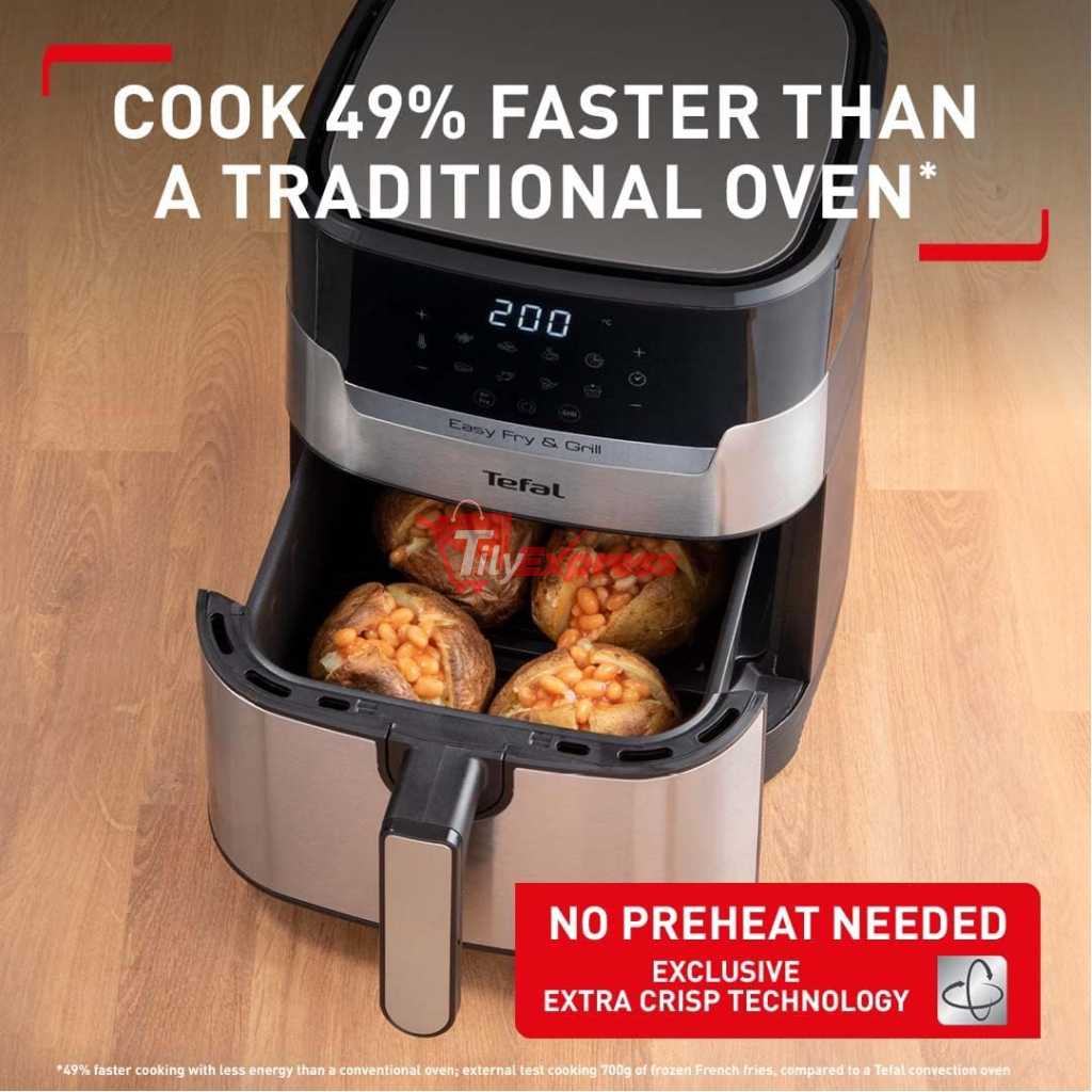 Tefal 4.2L Easy Fry Precision+ 2-in-1 Digital Air Fryer and Grill; 8 Programs inc Dehydrator Stainless Steel EY505D, 1550W