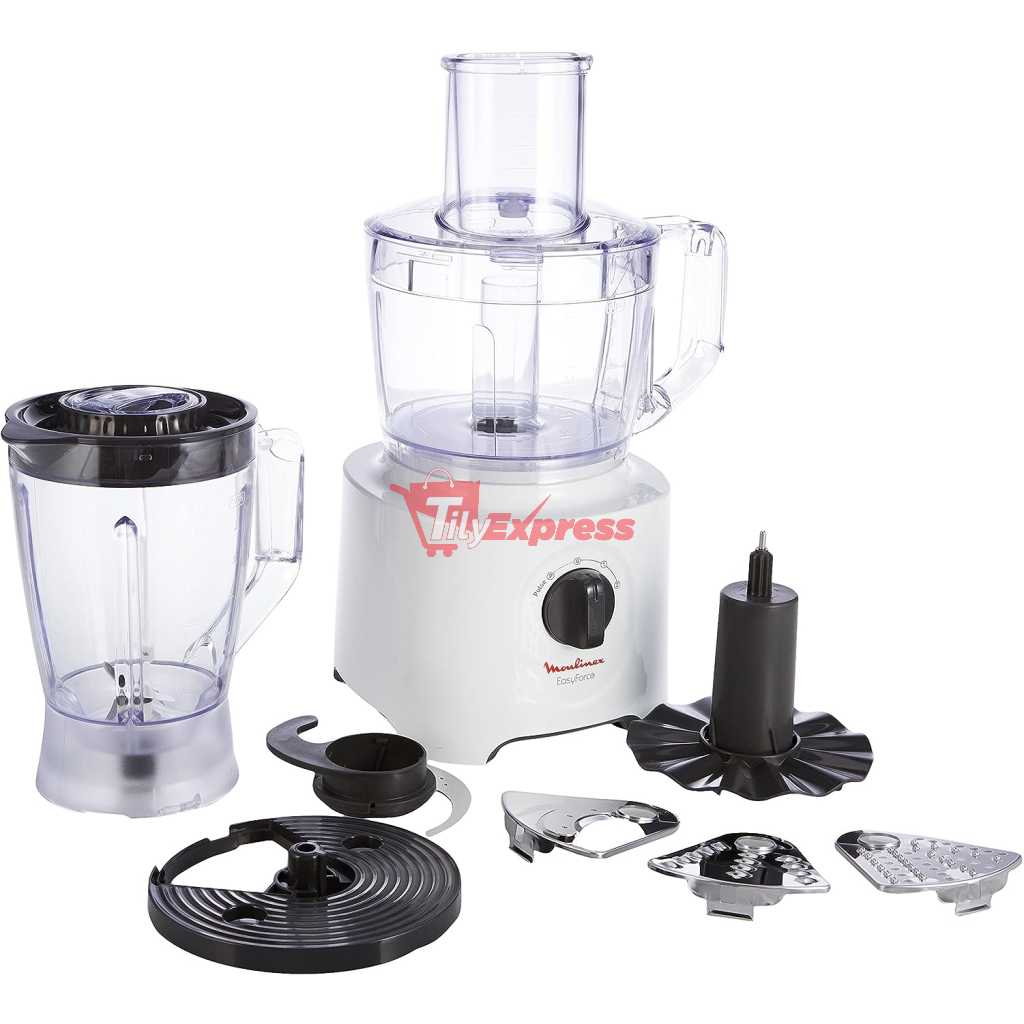 Moulinex Food Processor, Easy Force 800 Watts, 6 Attachments, +25 different functions, 1.8 Liter and 2.4Liter Bowl capacity, FP247127