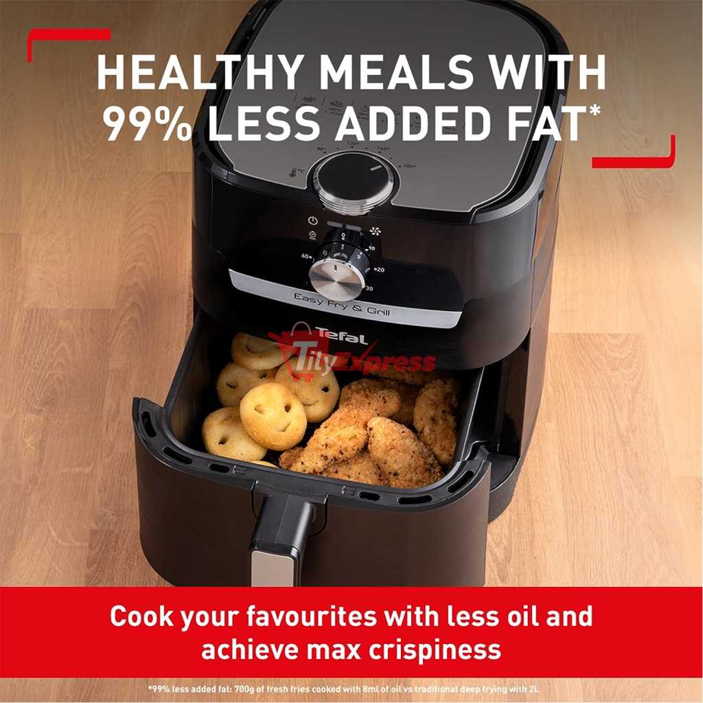 Tefal 4.2 Litre Easy Fry Classic 2-in-1 Air Fryer and Grill; 8 Programs, EY501827, 1400 W - Black