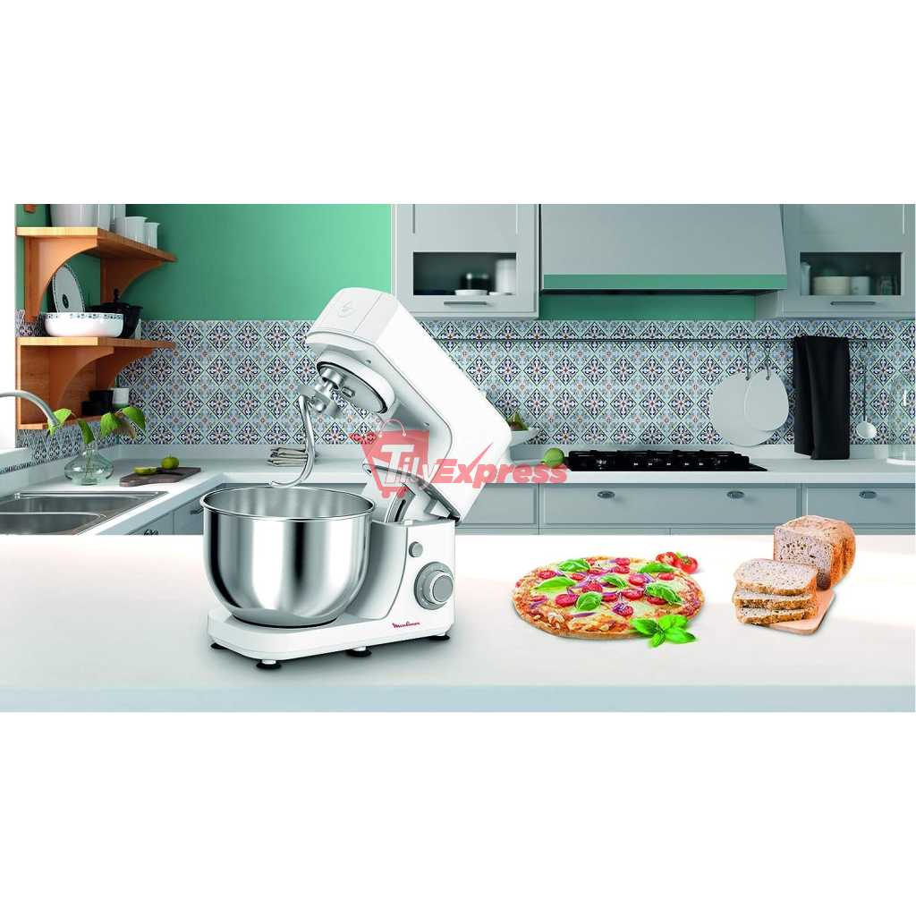 MOULINEX Masterchef 4.8 Litre Kitchen Machine, Stand Mixer, Dough Mixer - Silver/White, Stainless Steel/Plastic, QA150127