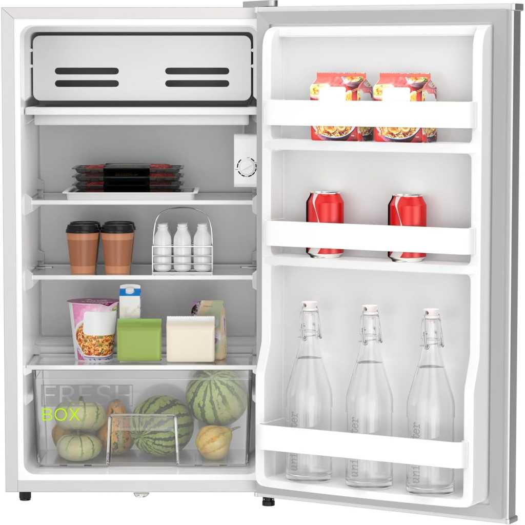 Midea 120-Litre Fridge MDRD133FGE; (Net 85L), Single Door Refrigerator with Separate Chiller Compartment 2L Bottle Holder, Adjustable Legs, Mini Fridge for Kitchen, Bedroom, Office & Bar