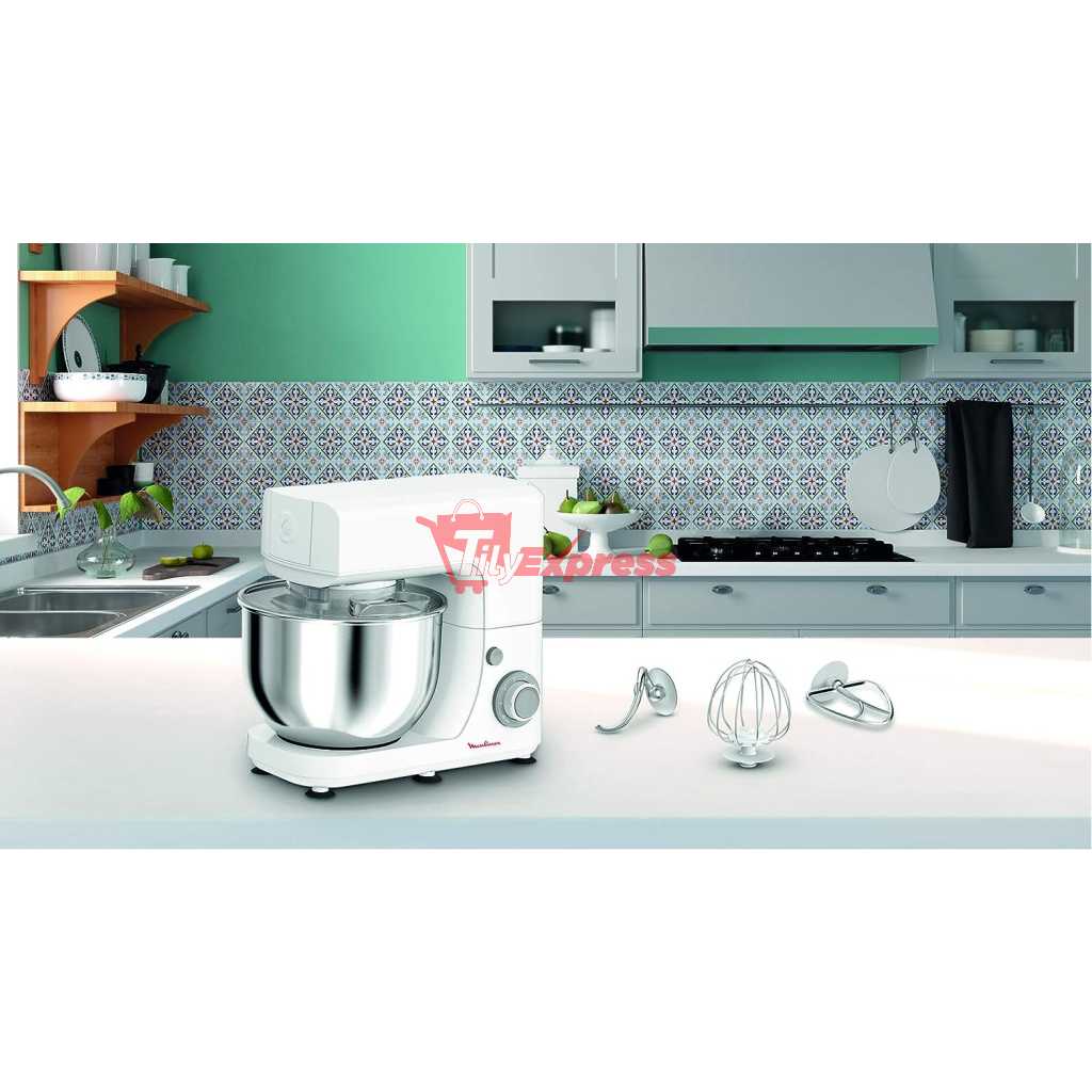 MOULINEX Masterchef 4.8 Litre Kitchen Machine, Stand Mixer, Dough Mixer - Silver/White, Stainless Steel/Plastic, QA150127