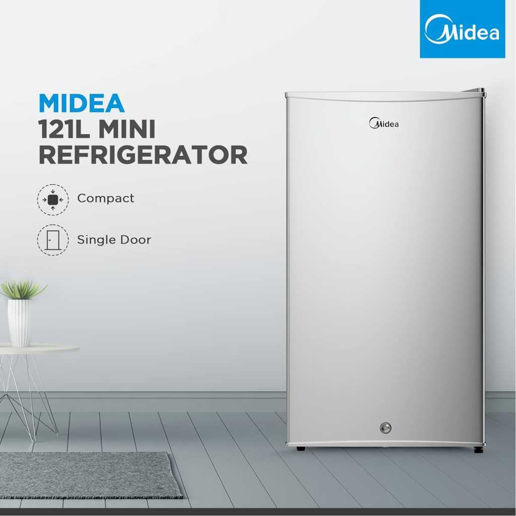 Midea 120-Litre Fridge MDRD133FGE; (Net 85L), Single Door Refrigerator with Separate Chiller Compartment 2L Bottle Holder, Adjustable Legs, Mini Fridge for Kitchen, Bedroom, Office & Bar