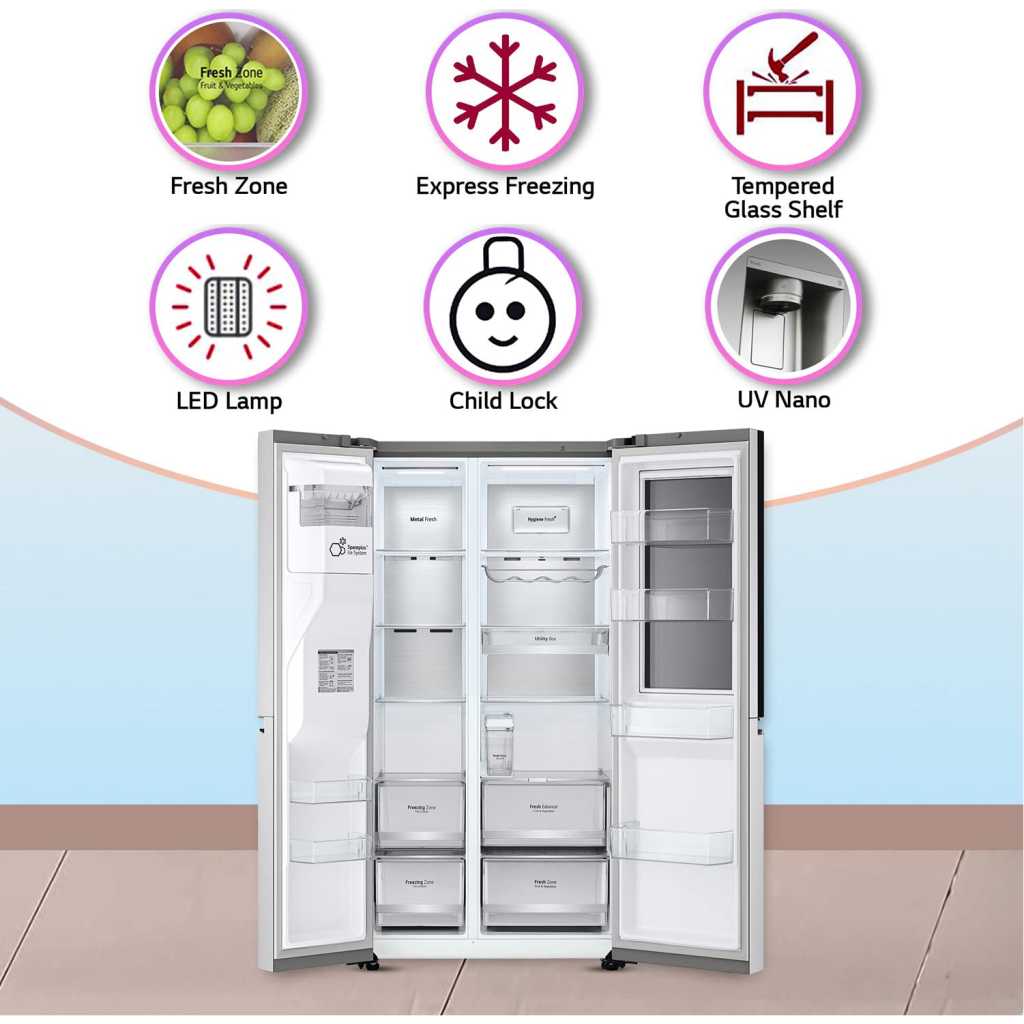 LG 674 L Frost-Free Inverter Linear Compressor Wi-Fi Side-By-Side Refrigerator, Knock Twice, See Inside (GC-X257CSES, Noble Steel, Door Cooling+, Hygiene Fresh+, Water and Ice Dispenser with UV Nano