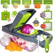 12 In 1 Vegetable Cutter Chopper Food Onion Slicer Dicer Kitchen Tool With Interchangable Blades- Multi-colour