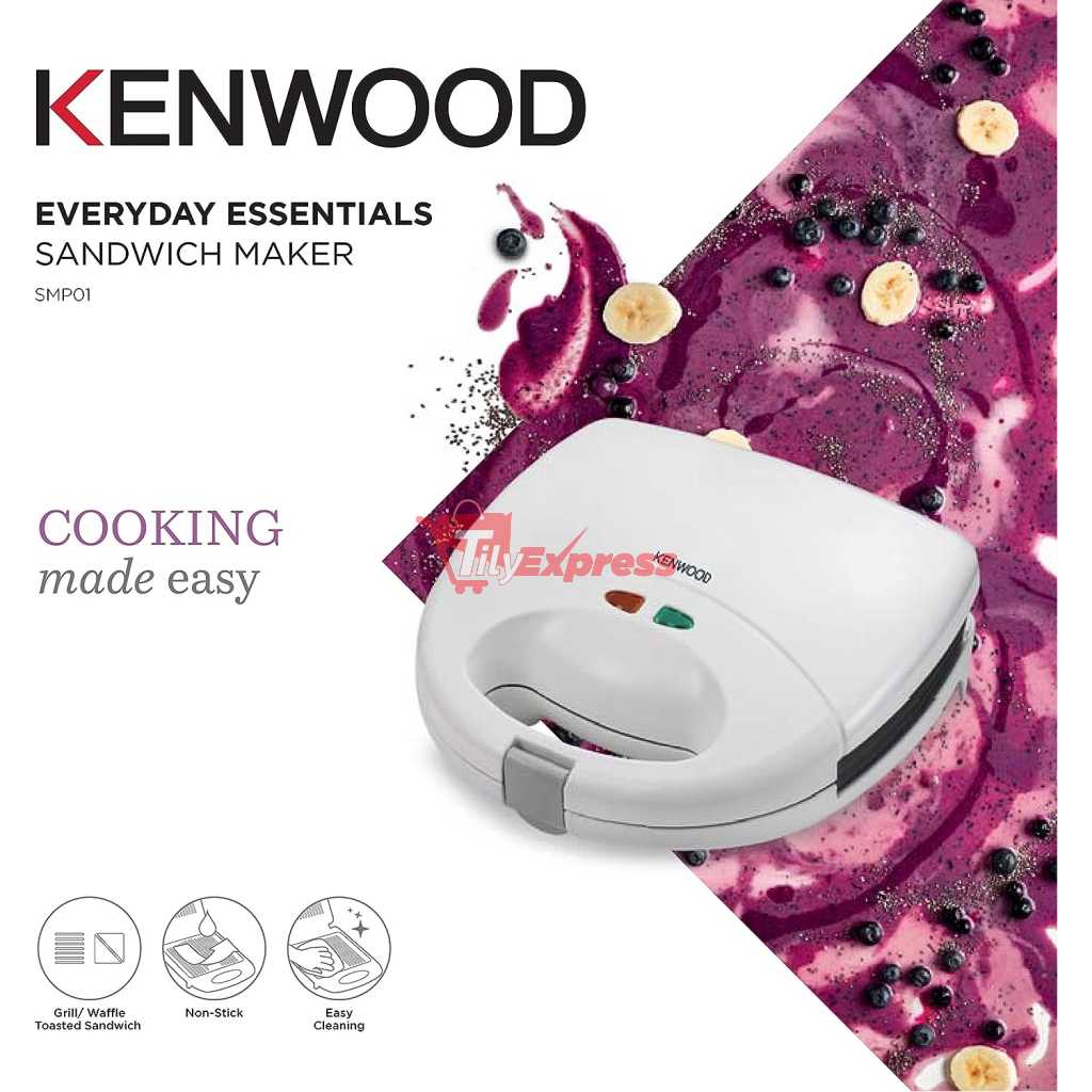 Kenwood 2-in-1 Sandwich Maker & Grill with 2 Sets of Non Stick Multifunctional Plates for Grilling and Toasted Sandwiches SMP01.A0WH White