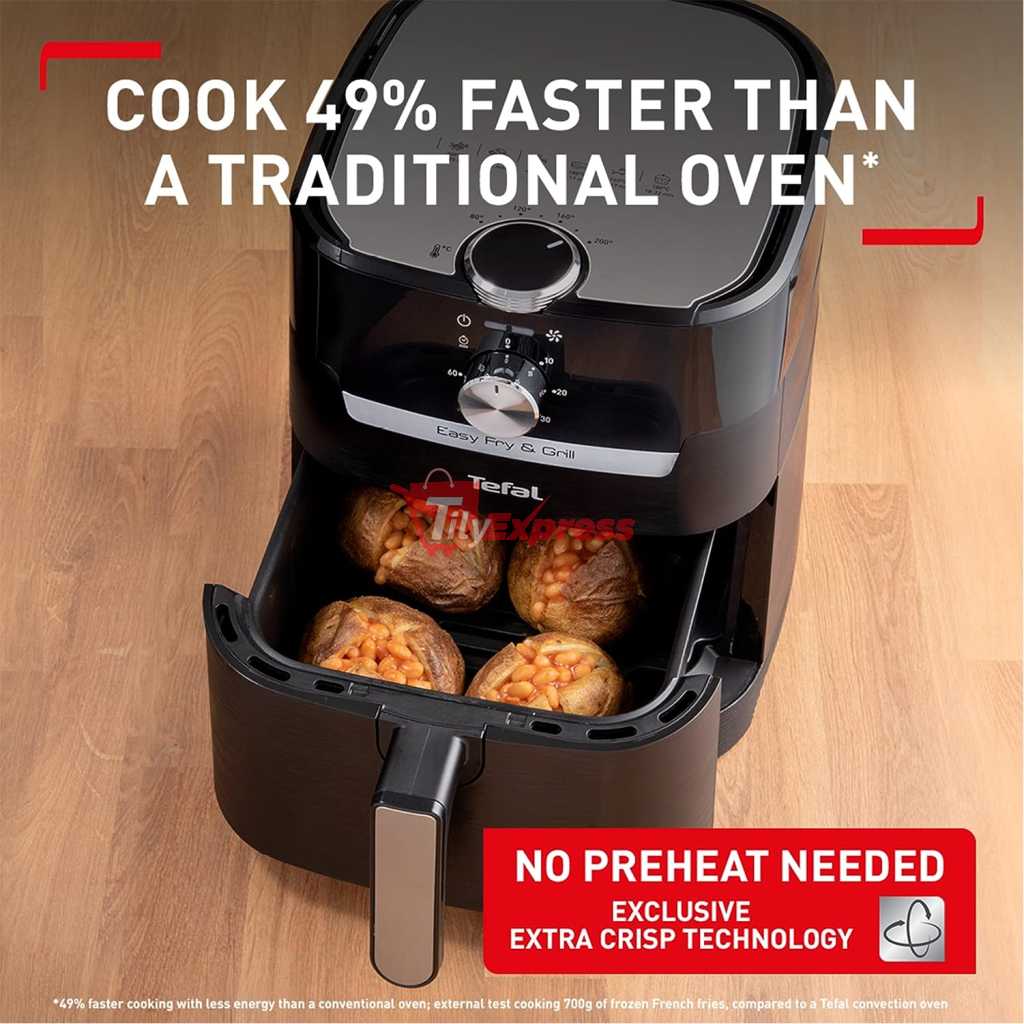 Tefal 4.2 Litre Easy Fry Classic 2-in-1 Air Fryer and Grill; 8 Programs, EY501827, 1400 W - Black