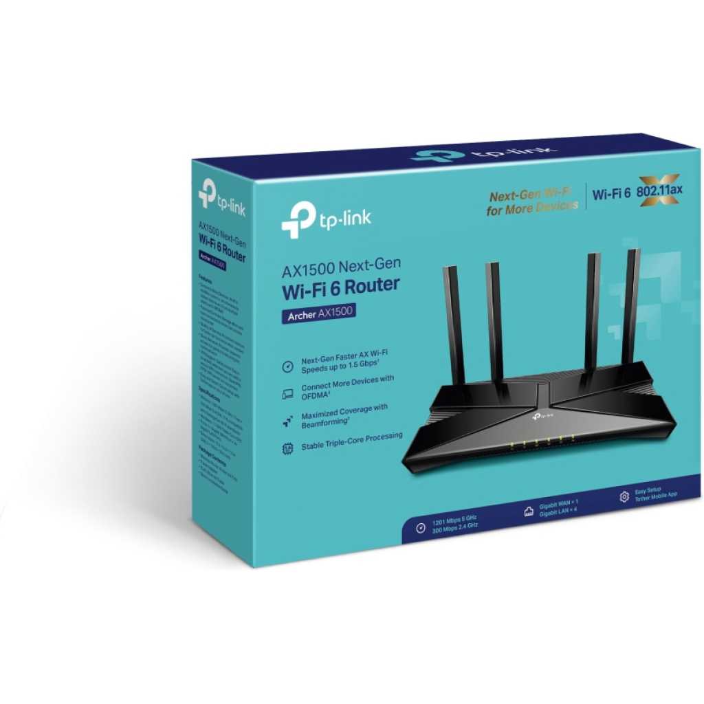 TP-Link Archer AX1500 WiFi 6 Dual-Band Wireless Router, Next-Gen 1.5 Gbps Speeds - Black