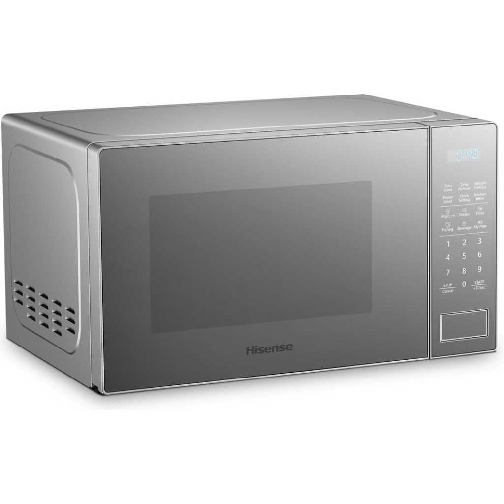 Hisense 20-Litres Digital Microwave Oven H20MOMS11, Child Lock, Defrost, 6 Auto Menus - Mirror Silver