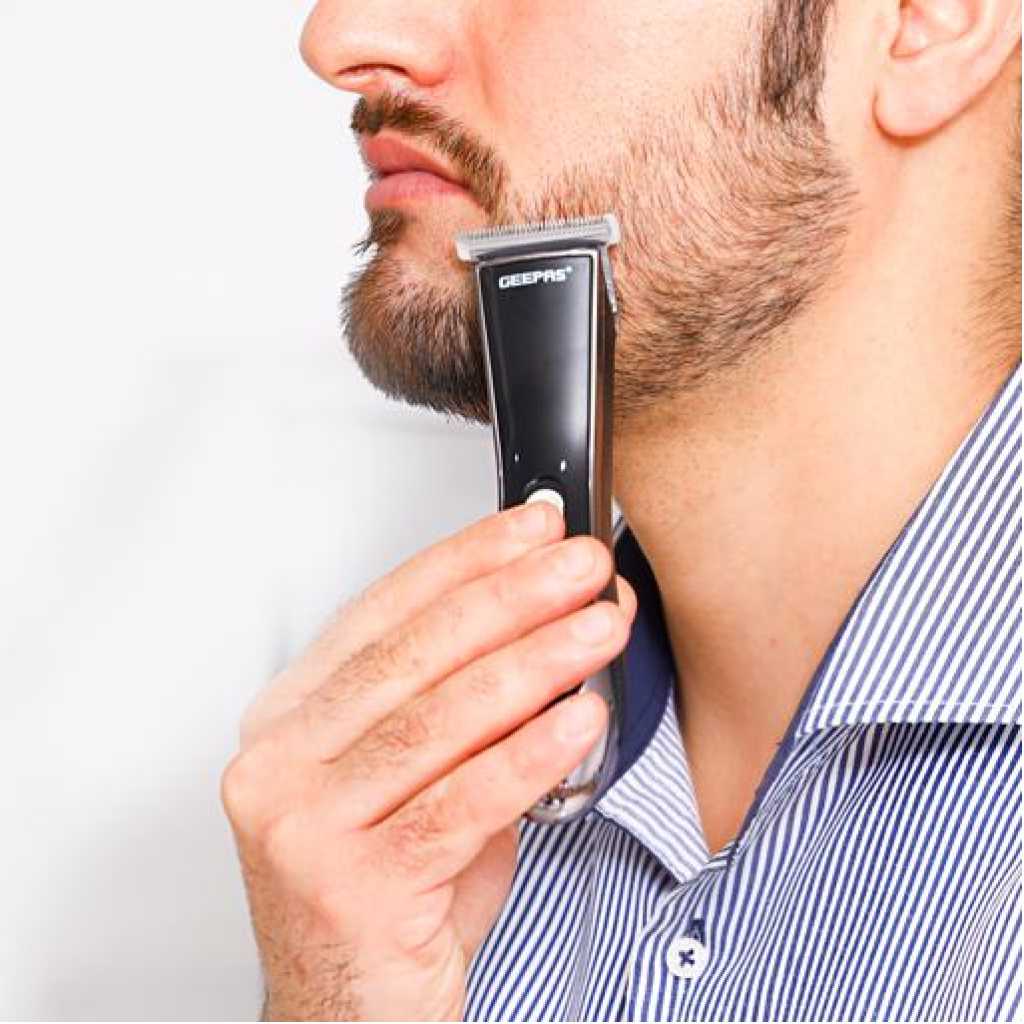 Geepas GTR56024 Rechargeable Hair & Beard Trimmer - Cordless Trimmer - Men's Beard and Stubble Trimmer - Long Working Time | Charging Indicators | Hair Clipper & Beard Stubble Trimmer Kit