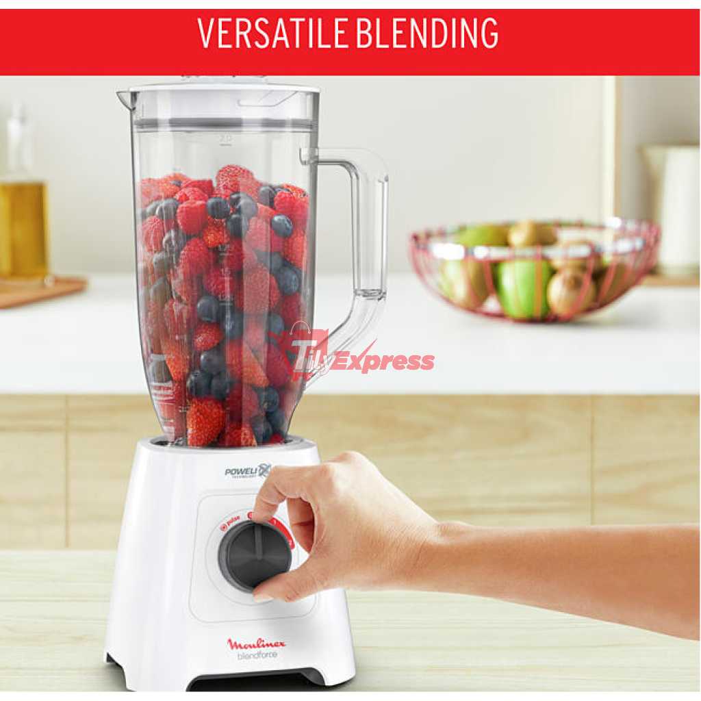 Moulinex Blender Blendforce XL LM458127, 2.8L Jar, 600W 2.8LXXL Jug + 2 Attachments Jars 6-Powelix Blades, Ice Crush Smoothie Blender - White