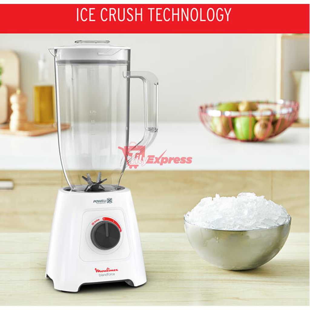 Moulinex Blender Blendforce XL LM458127, 2.8L Jar, 600W 2.8LXXL Jug + 2 Attachments Jars 6-Powelix Blades, Ice Crush Smoothie Blender - White