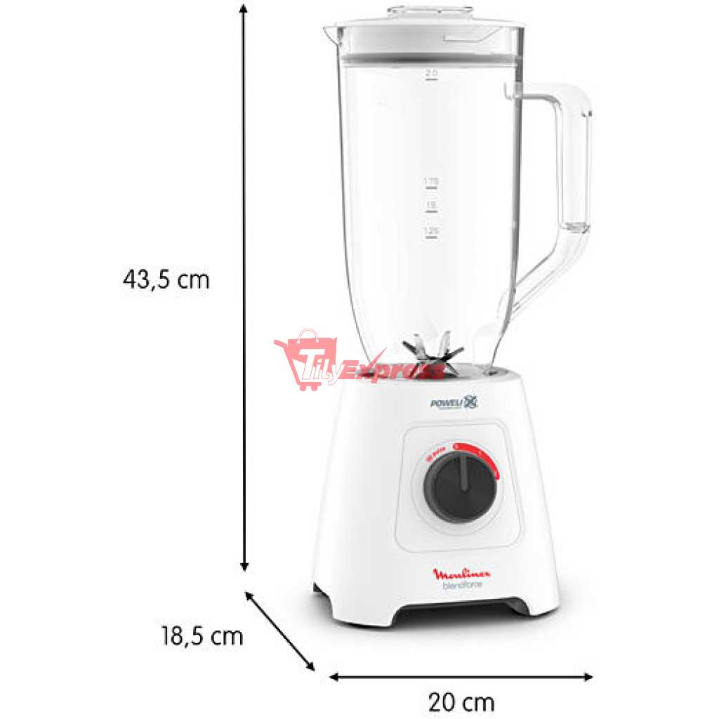 Moulinex Blender Blendforce XL LM458127, 2.8L Jar, 600W 2.8LXXL Jug + 2 Attachments Jars 6-Powelix Blades, Ice Crush Smoothie Blender - White