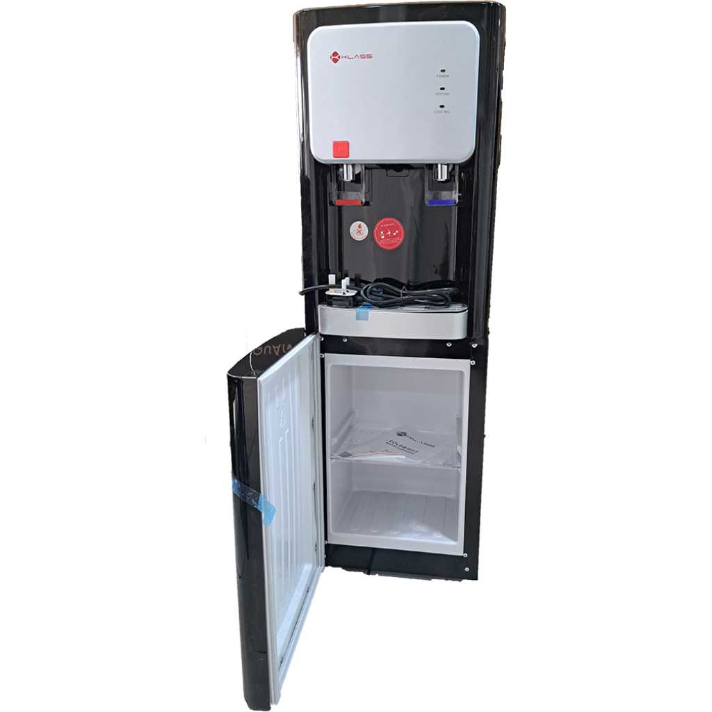 KLASS Water Dispenser KL-2TBLC; Hot & Cold 2-tap Top Loading With Bottom Fridge - Black